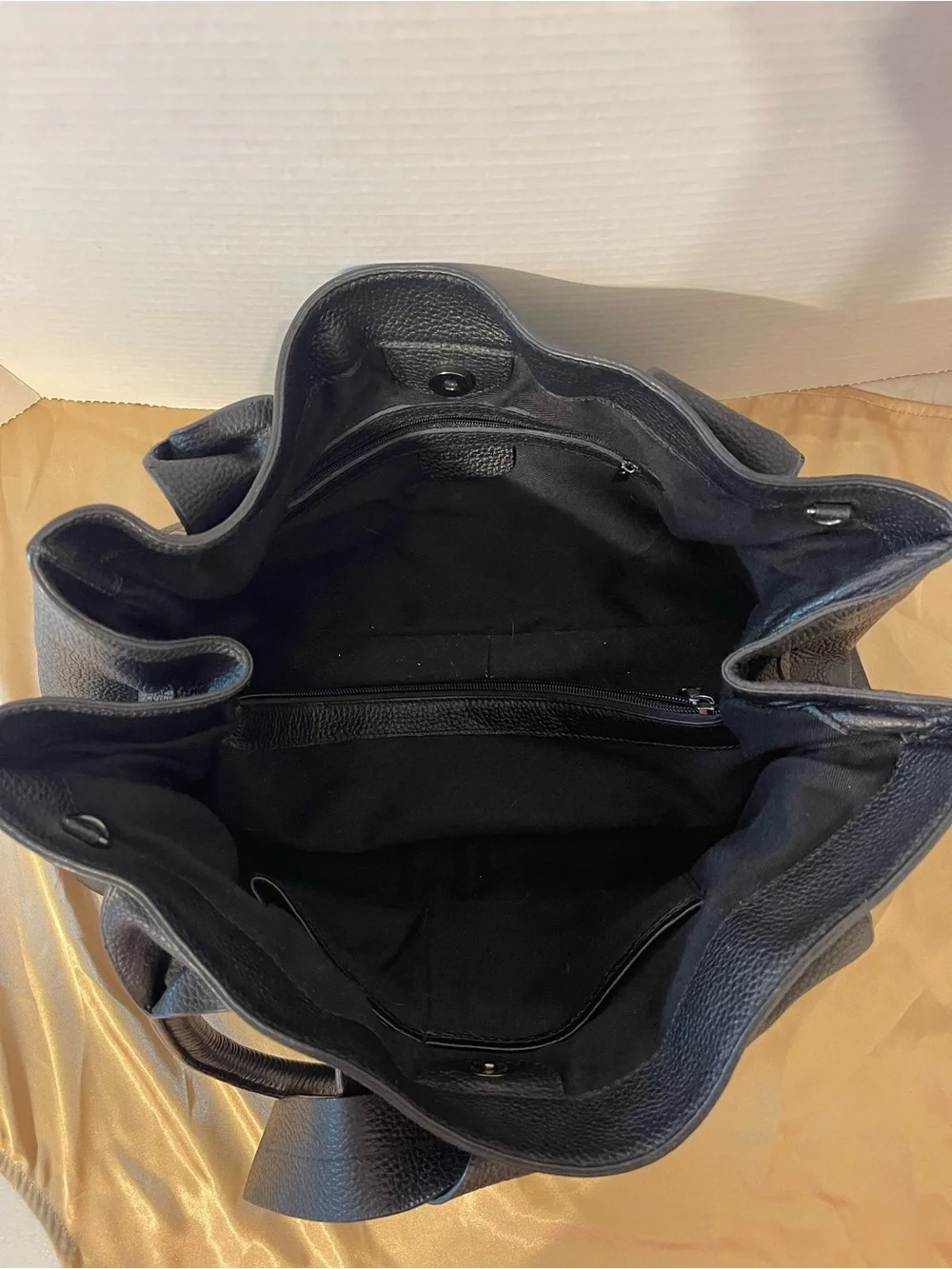 Classic Black Leather Hobo Tote with Front Knot Detail